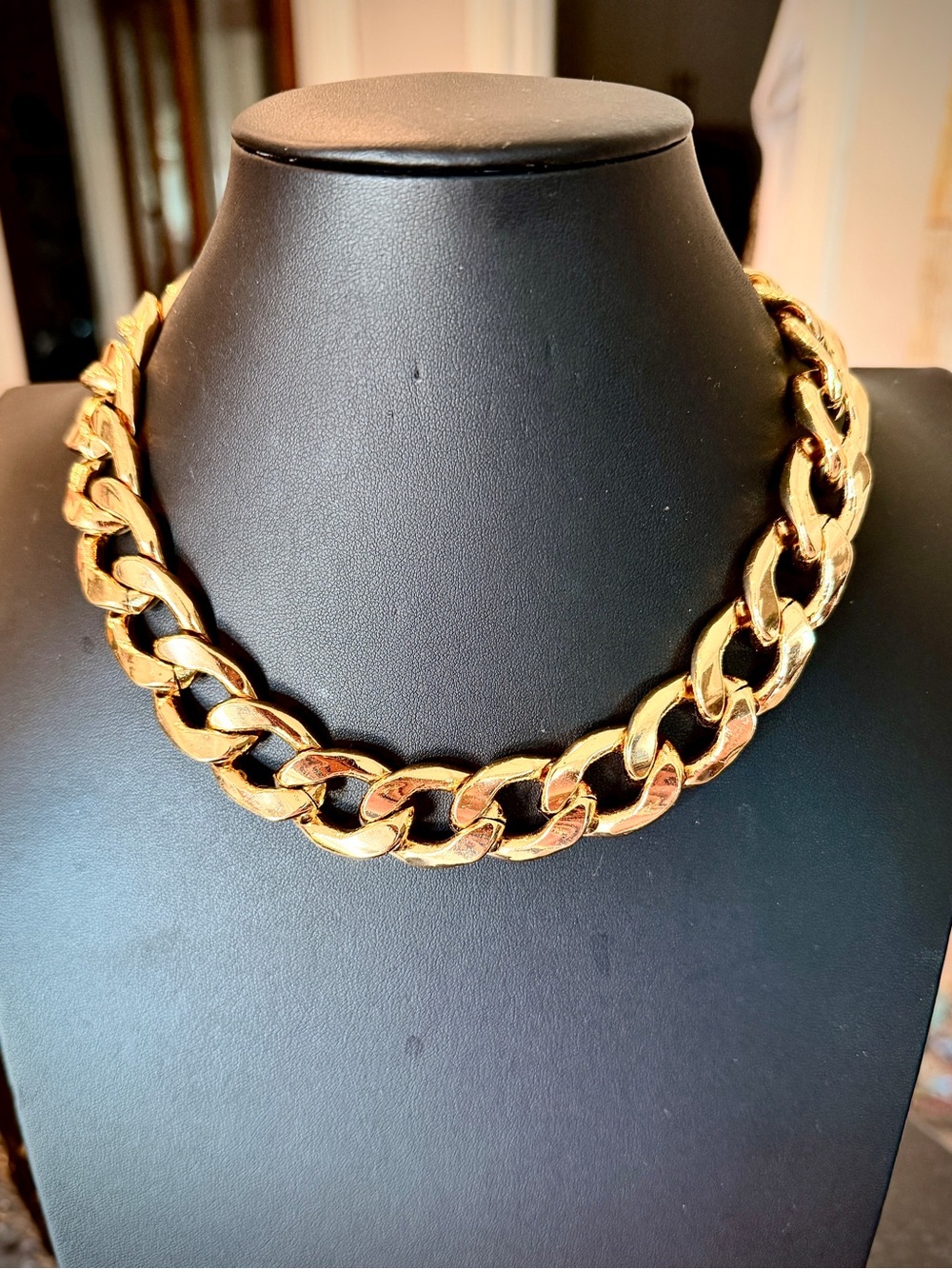 Chunky Cuban Chain Necklace | Gold Tone Statement Choker | Luxe Bold Glam Look - Picture 11 of 11